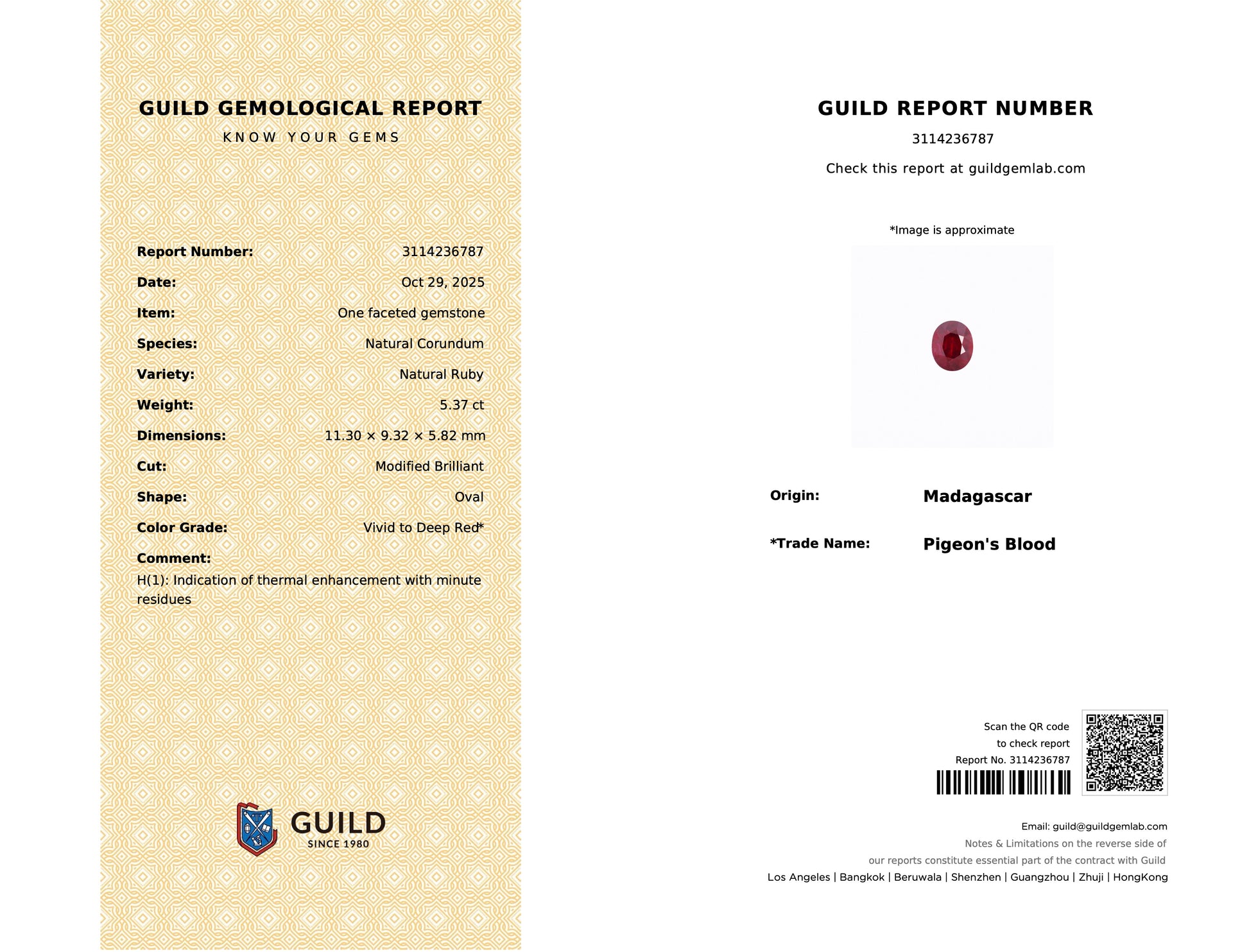 5.37 ct Red (Pigeon Blood) Ruby – Oval Cut – Heated – Madagascar