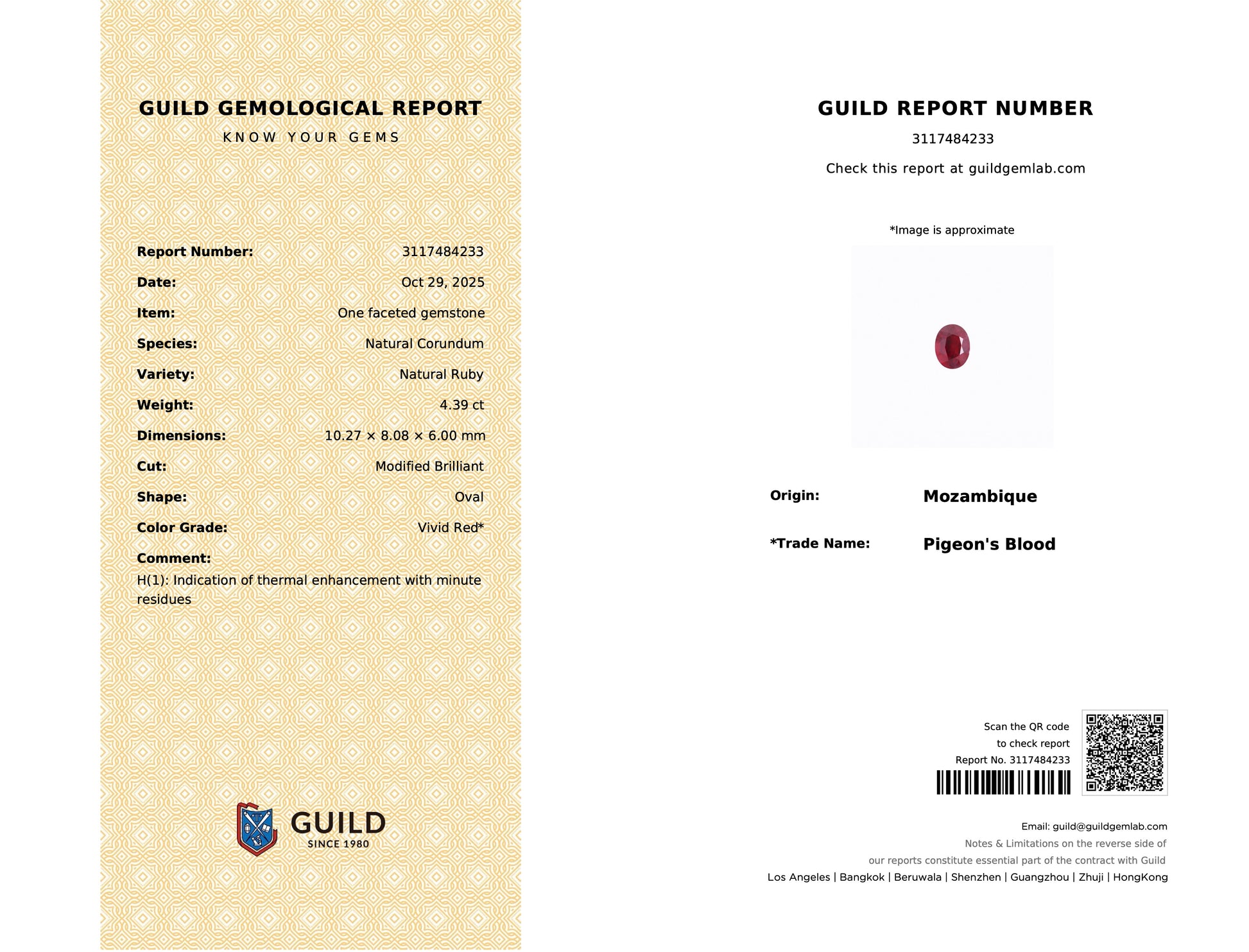 4.39 ct Red (Pigeon Blood) Ruby – Oval Cut – Heated – Mozambique