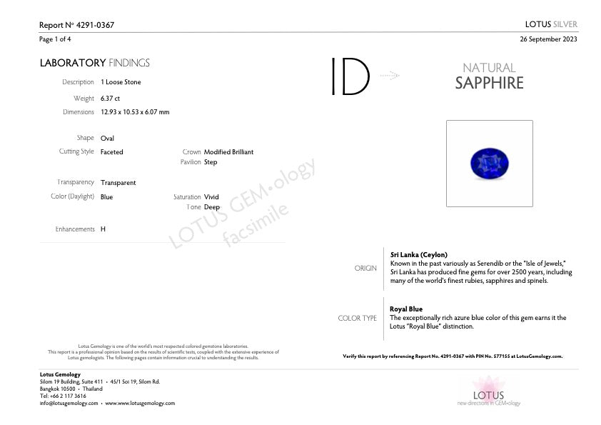 6.37 ct Blue (Royal) Sapphire – Oval Cut – Heated – Sri Lanka