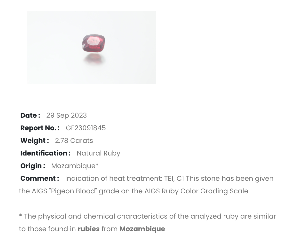 2.78 ct Red (Pigeon Blood) Ruby – Cushion Cut – Heated – Mozambique