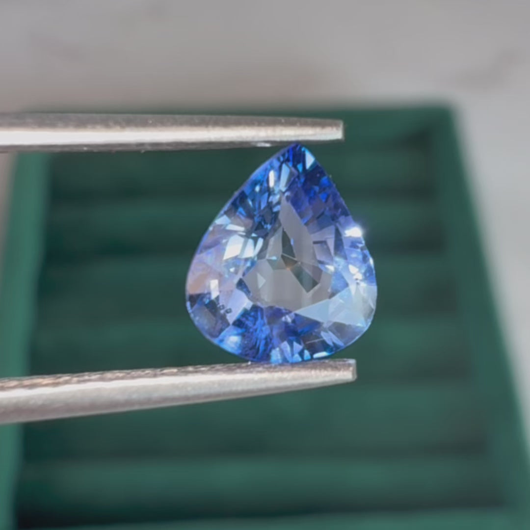 AIG Certified 1.25 ct Natural Heated Blue Sapphire – Pear Cut – Madagascar